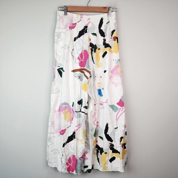 Anthropologie Maeve Wide Leg Floral Pants Colorful Linen Blend Size 4 - Picture 6 of 9
